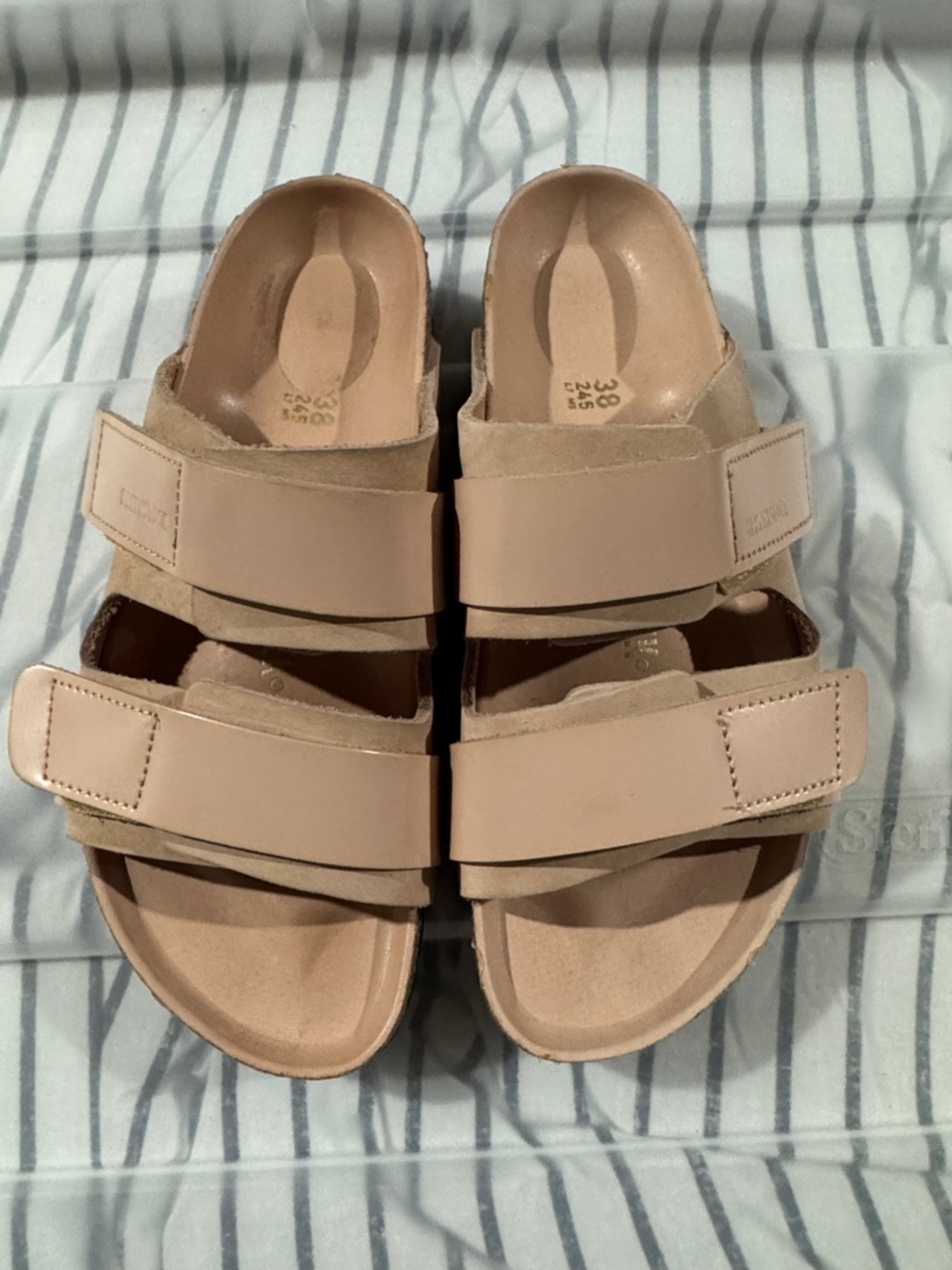 Birkenstock Beige Double-Strap Slide Sandals